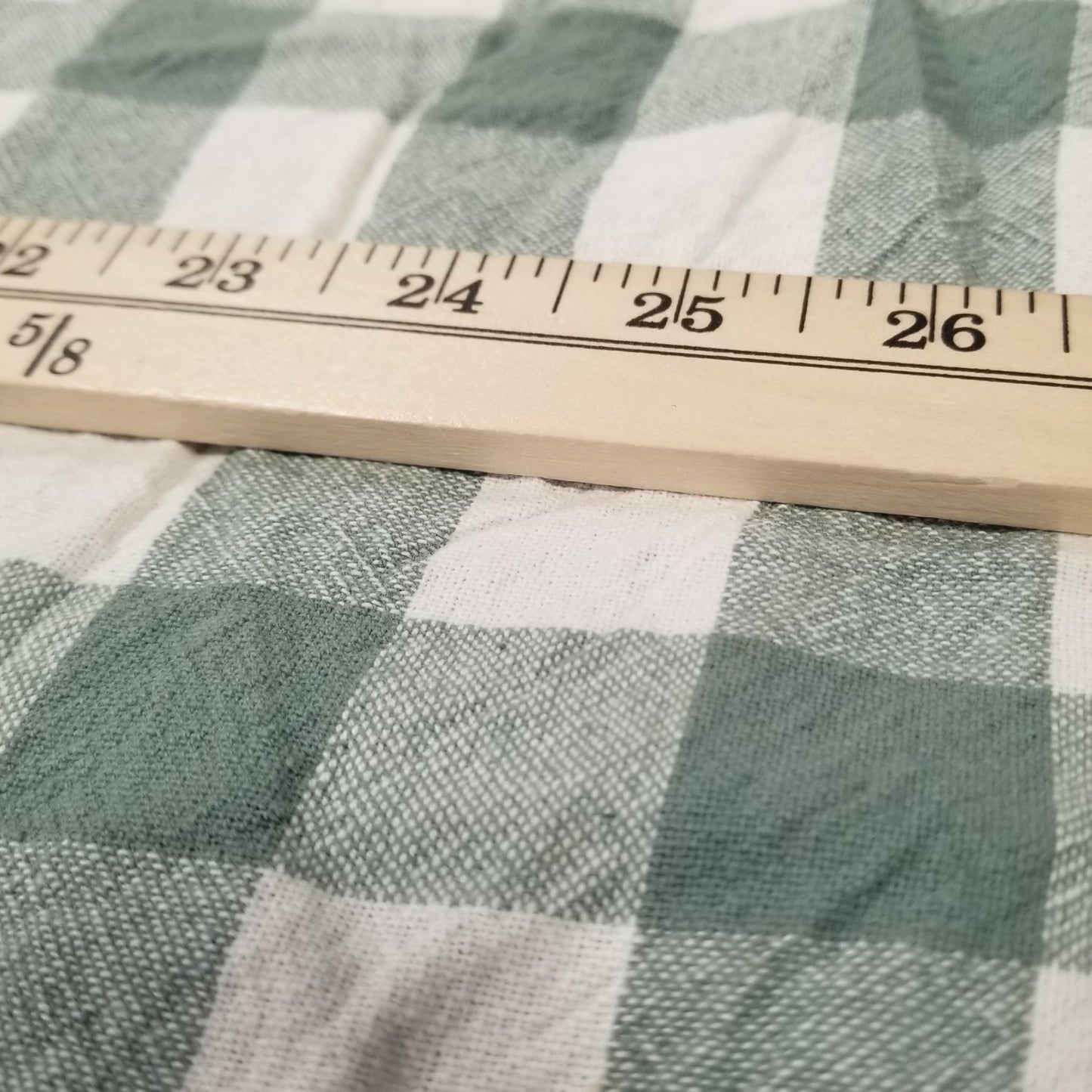 organic checkered woven sage. apparel fabric by the yard