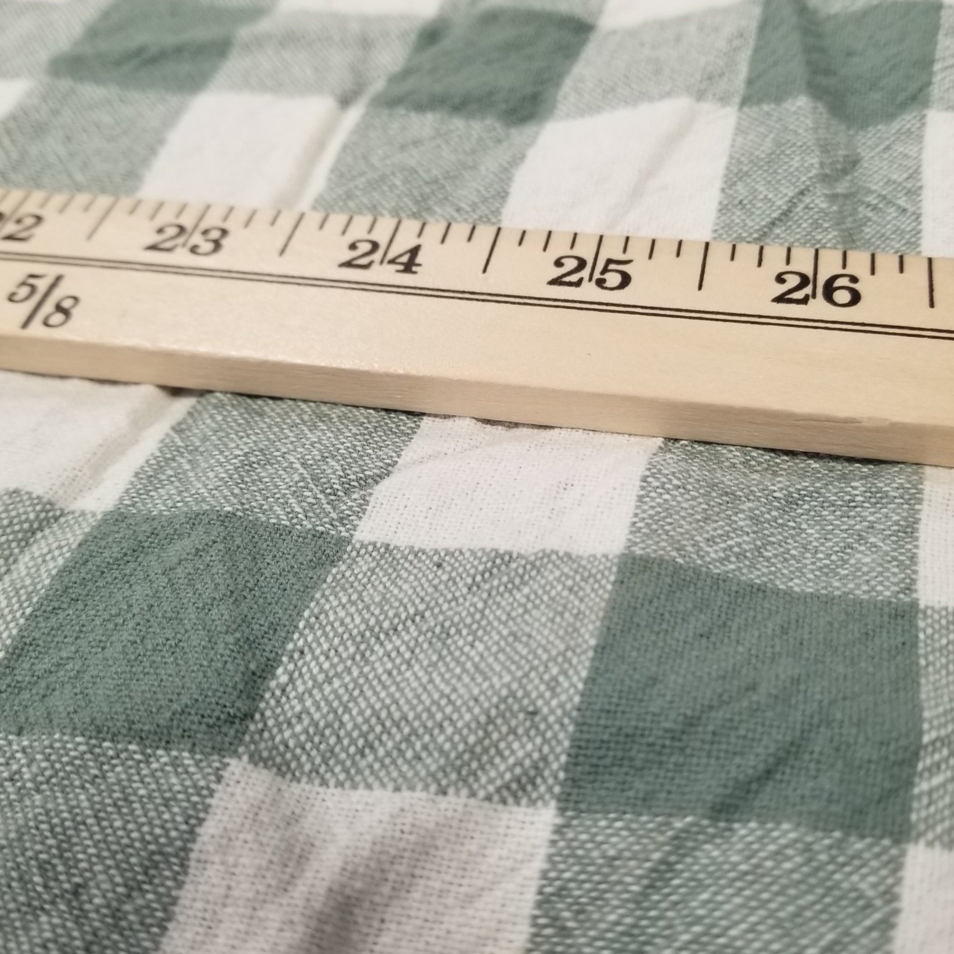 organic checkered woven sage. apparel fabric by the yard