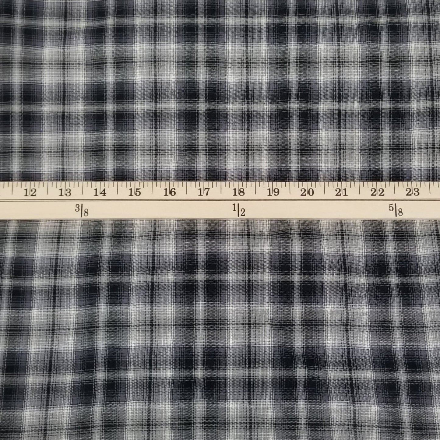 Designer Deadstock Black and Gray Plaid with Chambray Pepper Reverse Soft Cotton Double Gauze Woven- by the yard