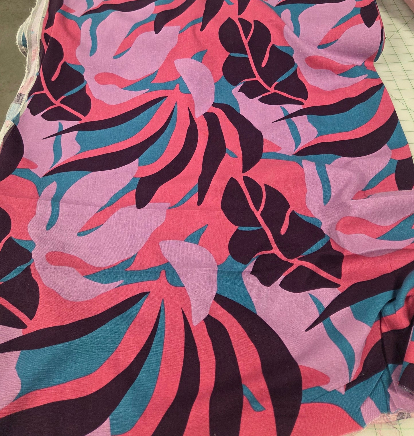 Palma Large Scale Floral Lilac and Fuchsia Rayon Linen Opaque 5.5oz Woven- by the yard