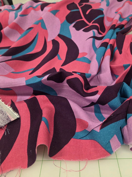 Palma Large Scale Floral Lilac and Fuchsia Rayon Linen Opaque 5.5oz Woven- by the yard