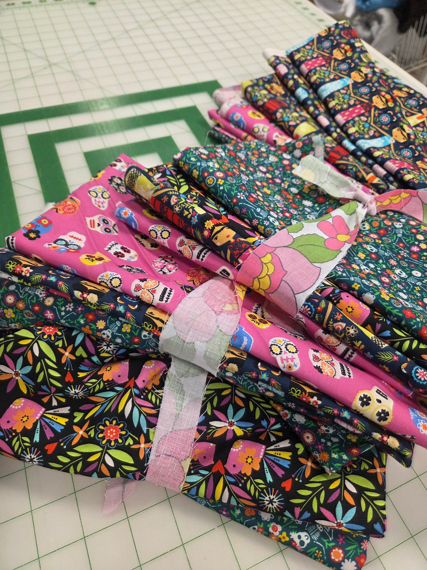 Quilting Cotton 2 yard bundle-Day of the Dead Prints- Half Yard Cuts- 4 looks- as pictured