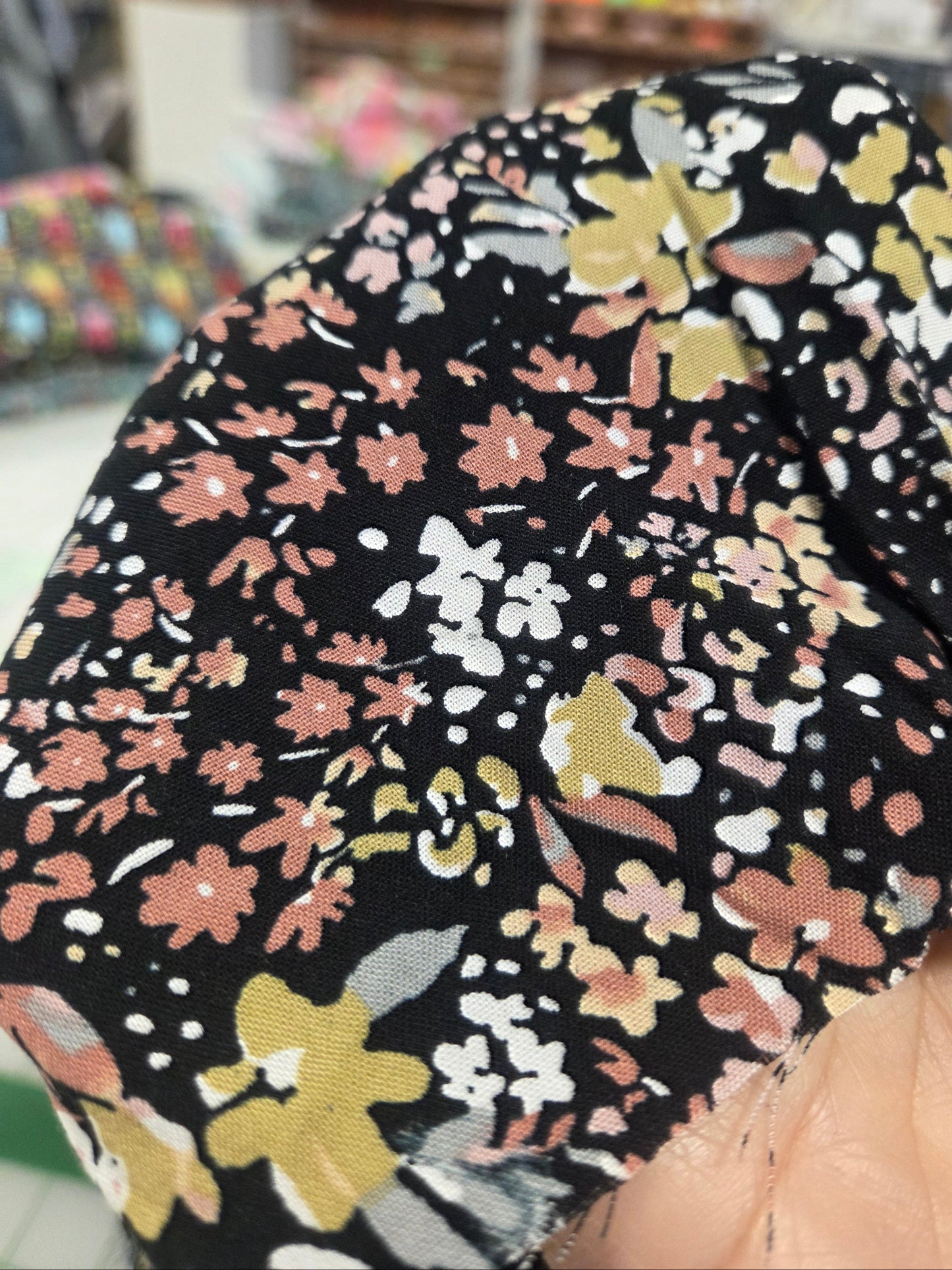Fashion Rayon Challis Black Bohemian Scattered Florals Woven- by the yard