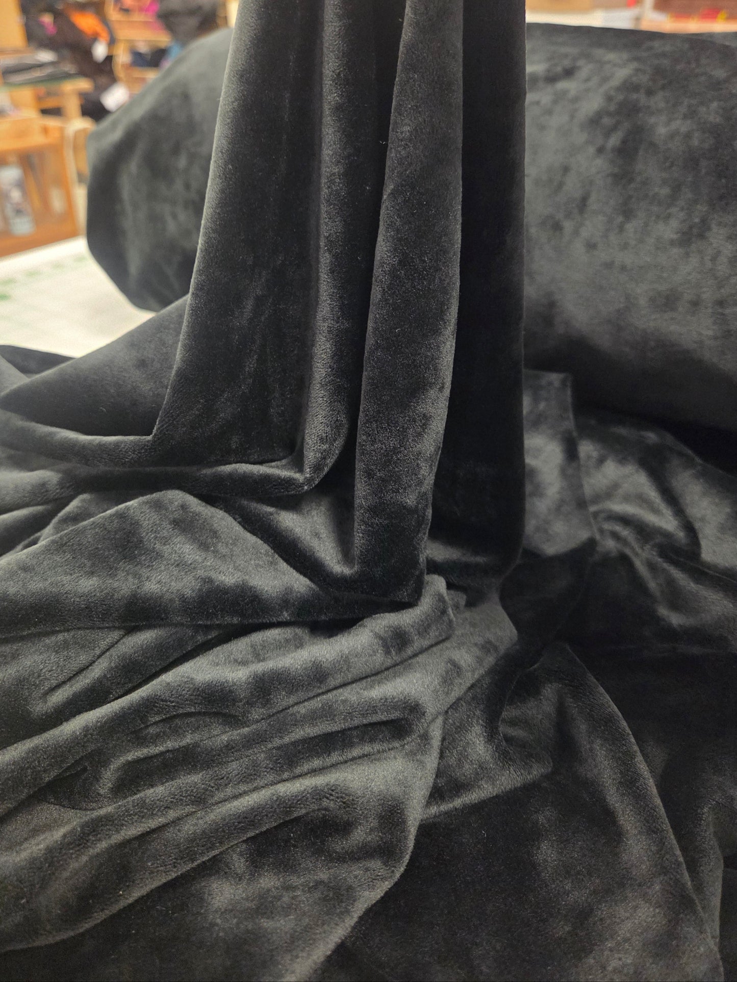Premium Plush Velour Deluxe Licorice Black 7.7oz Cozy Knit- by the yard