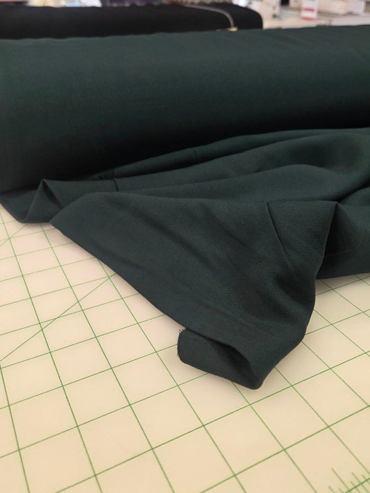 Viscose Medium Weight Twill Hunter Green Solid 4.4oz Woven- by the yard