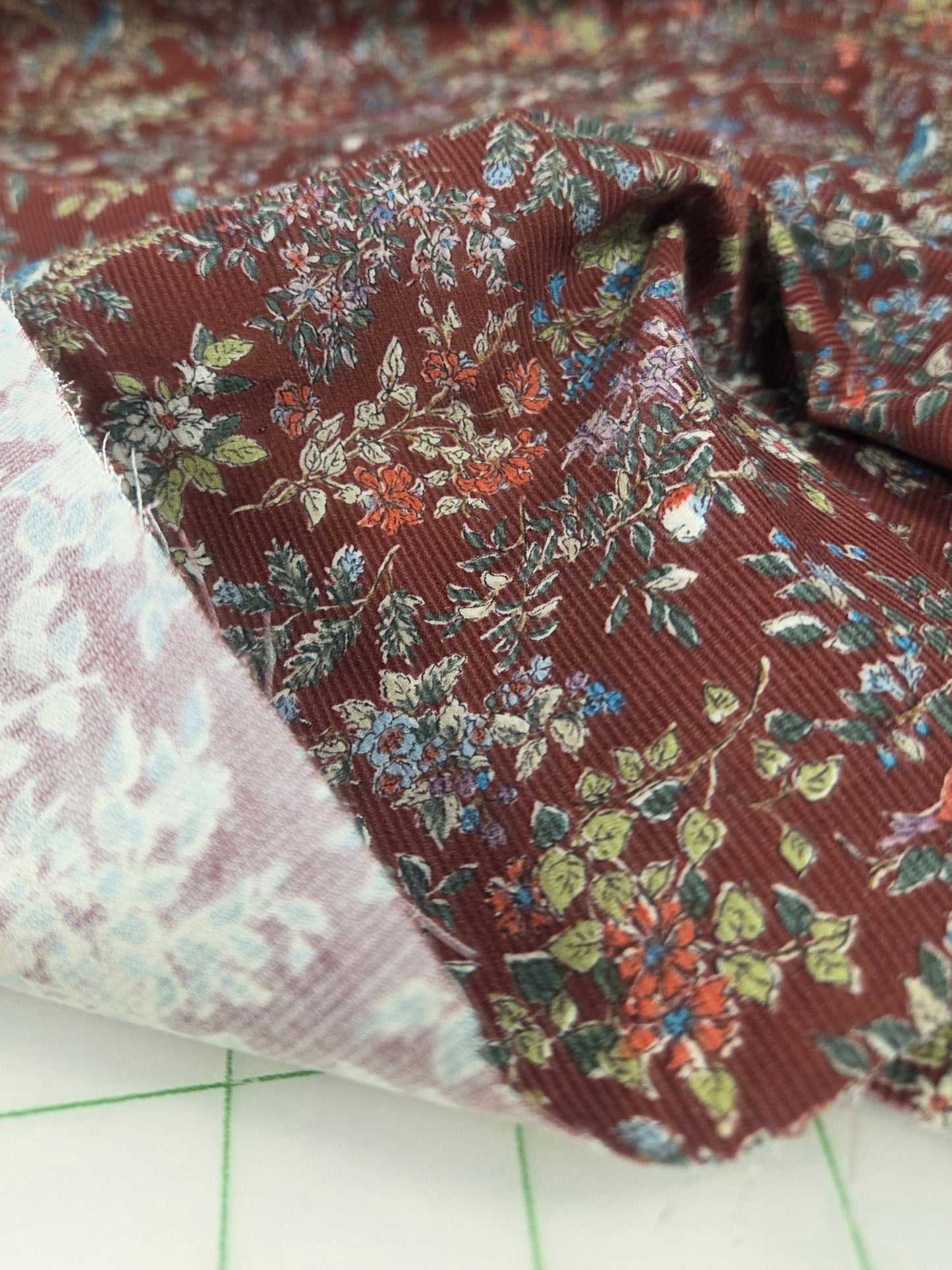 Japan Fabric: Floral & Birds  Baby Wale 1rick 100% Cotton Corduroy Woven 4.4oz- by the Yard