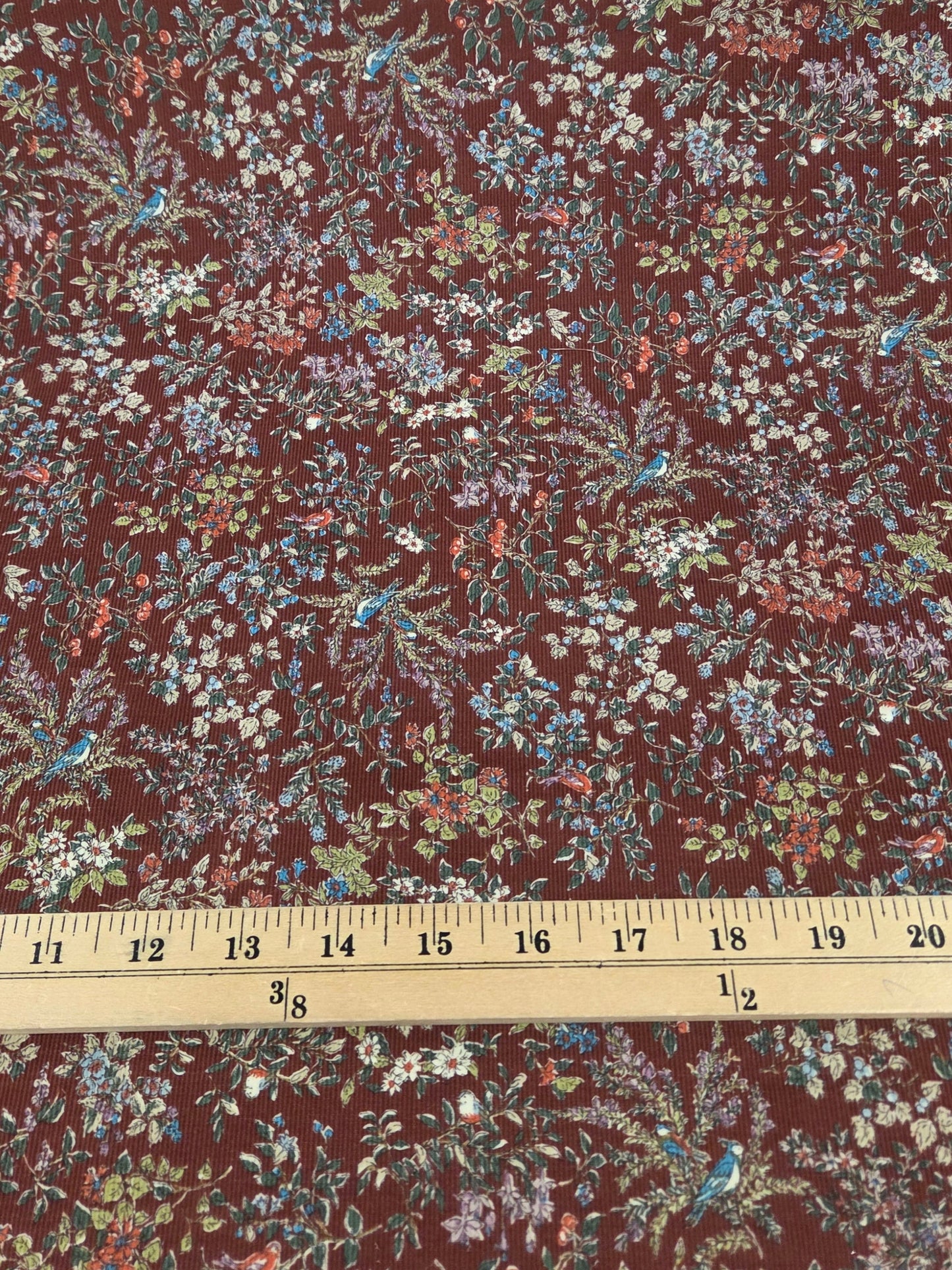 Japan Fabric: Floral & Birds  Baby Wale 1rick 100% Cotton Corduroy Woven 4.4oz- by the Yard