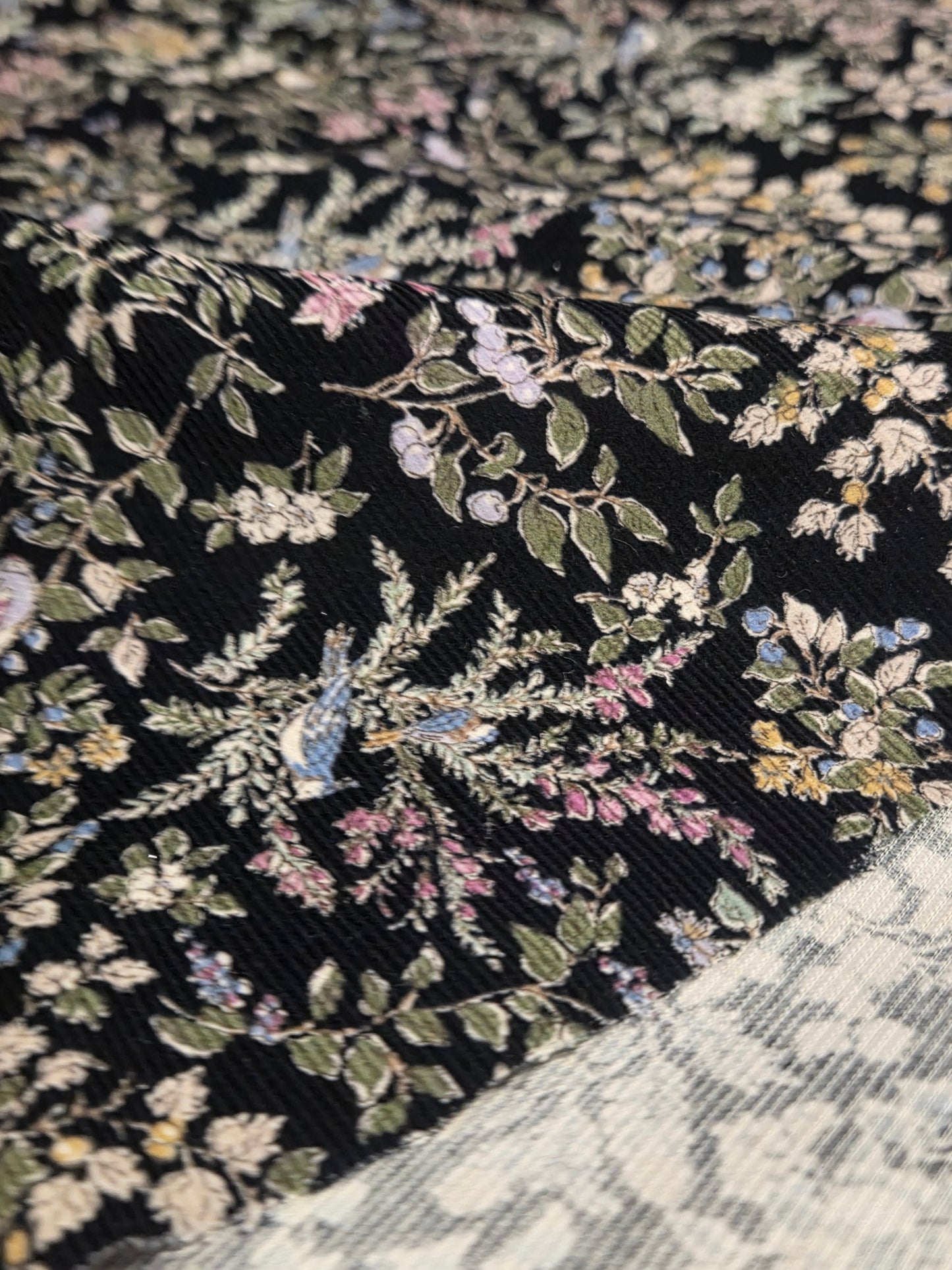 Japan Fabric: Floral & Birds  Baby Wale 100% Cotton Corduroy Woven 4.4oz- by the Yard