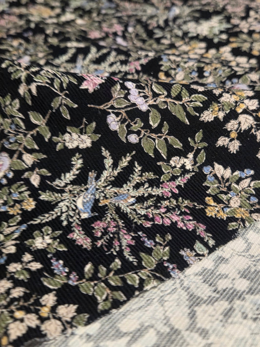 Japan Fabric: Floral & Birds  Baby Wale 100% Cotton Corduroy Woven 4.4oz- by the Yard