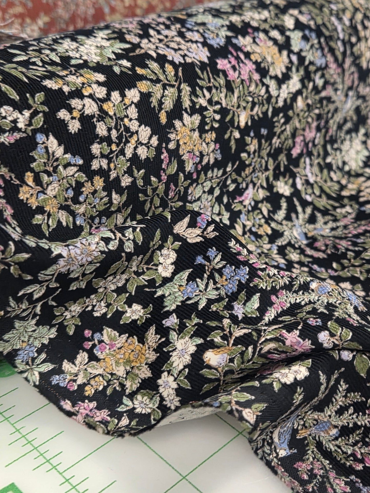 Japan Fabric: Floral & Birds  Baby Wale 100% Cotton Corduroy Woven 4.4oz- by the Yard