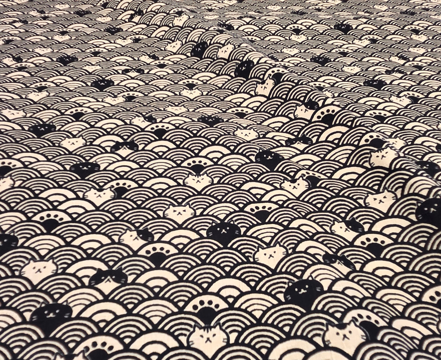 Japan Fabrics: Cats Cosmo Waves Dobby Cotton Black Woven- by the yard