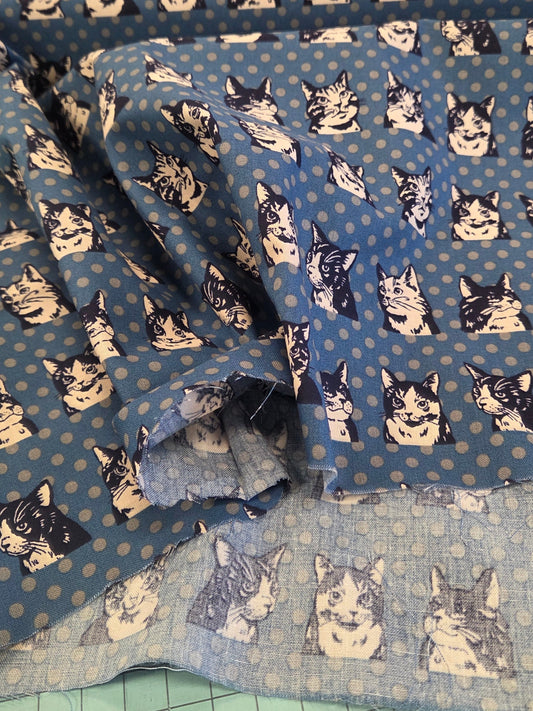 Japan Fabrics: Cats with Dots Retro Pop Art Cotton Sheeting Woven- by the yard