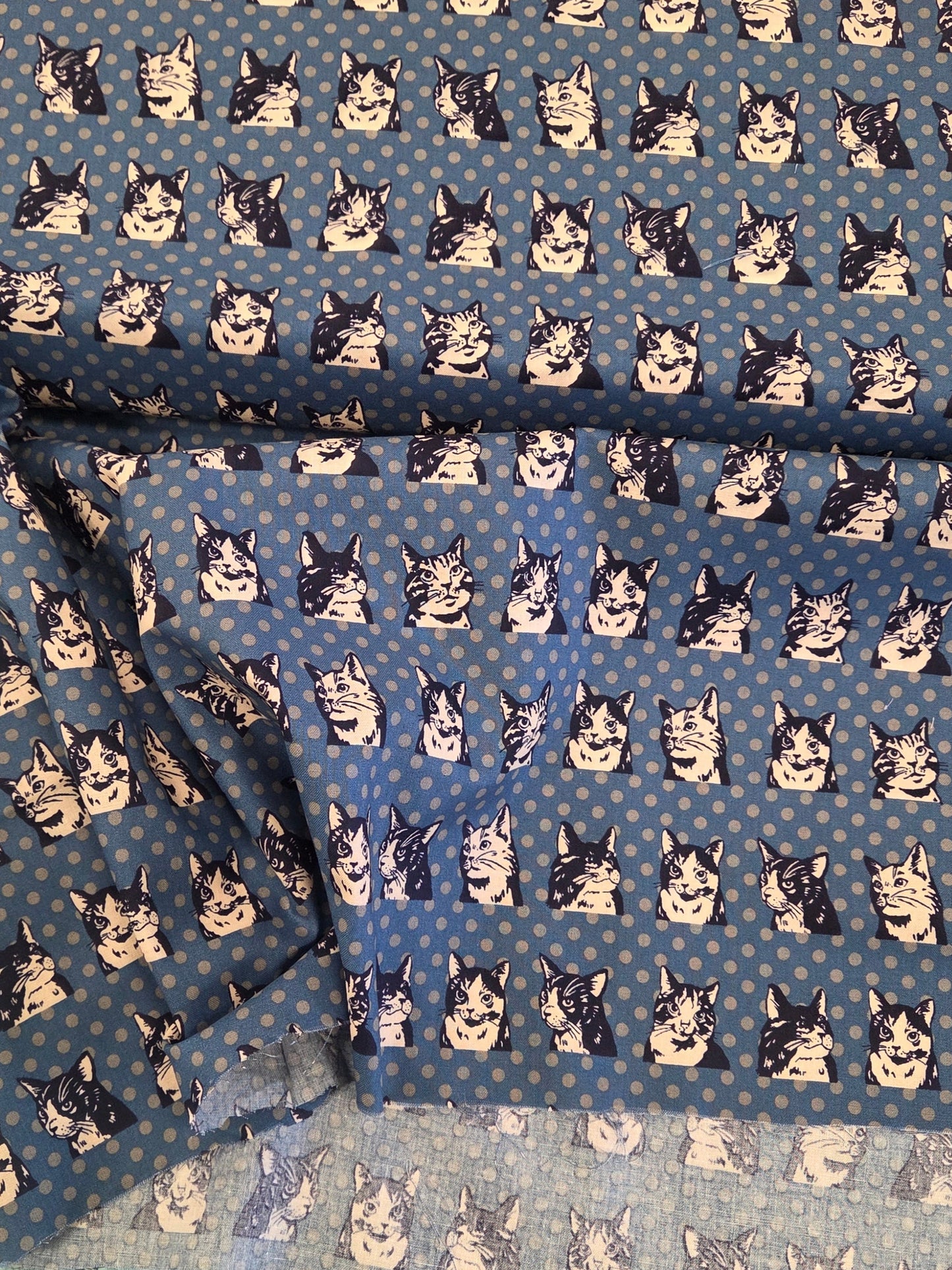 Japan Fabrics: Cats with Dots Retro Pop Art Cotton Sheeting Woven- by the yard