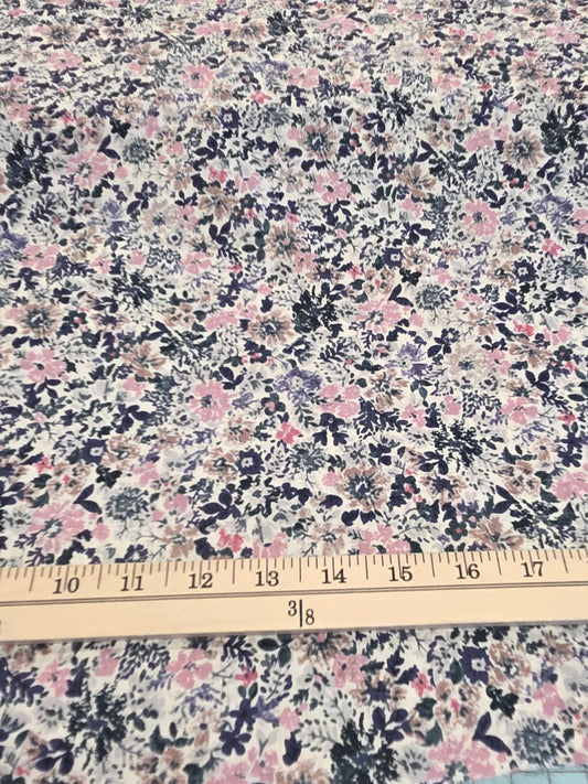 End of Bolt: 2.5 yards of Japan Fabric: Hokkoh Cotton Lawn Floral Pink and Blue 75 GSM Woven-remnant