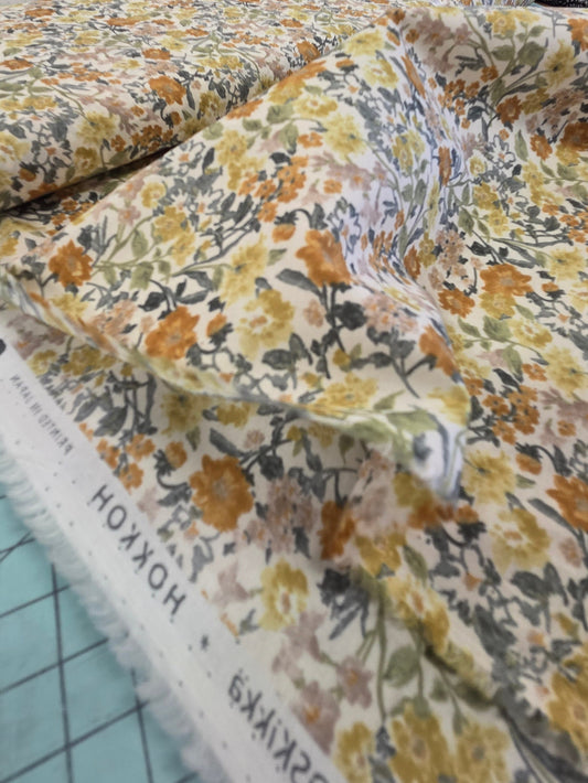 End of bolt : 2 yards of  Japan Fabric: Hokkoh Cotton Lawn Floral Yellow 75 GSM Woven-remnant