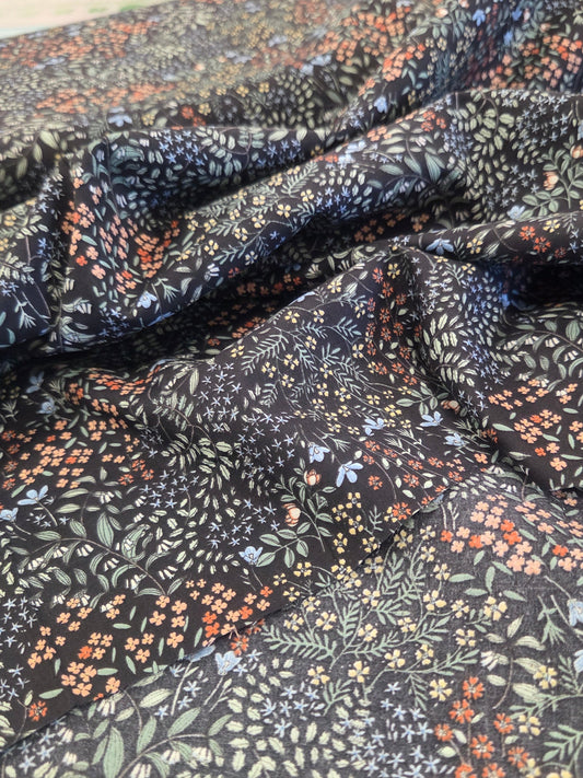 Japan Fabric: Hokkoh Cotton Lawn Scattered Dark Floral 75 GSM Woven-by the yard