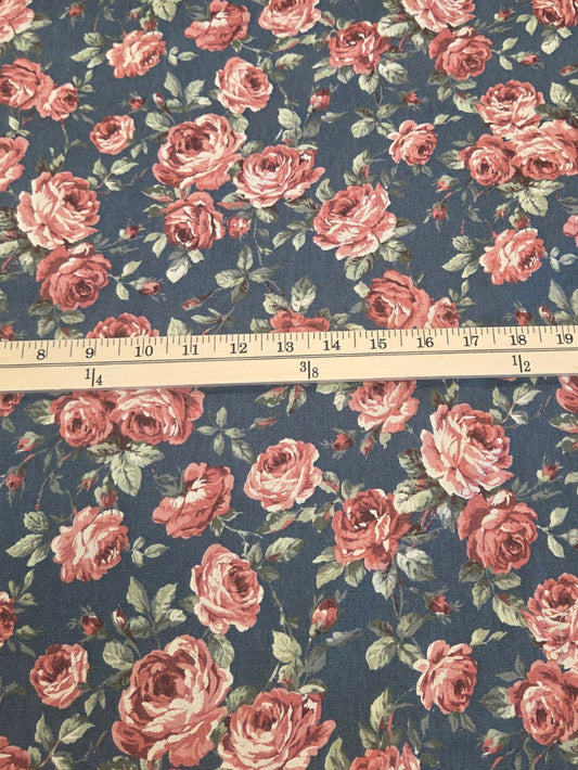 Floral fabric with a measuring tape on a grid background. Japan Fabric by the yard. Cosmo Floral vintage