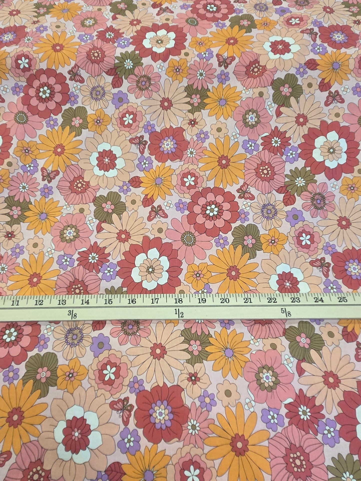 Japan Import Fabric : 70's Pop Art Orange And Red Flowers Cosmo Un/No Cotton Woven-by the yard