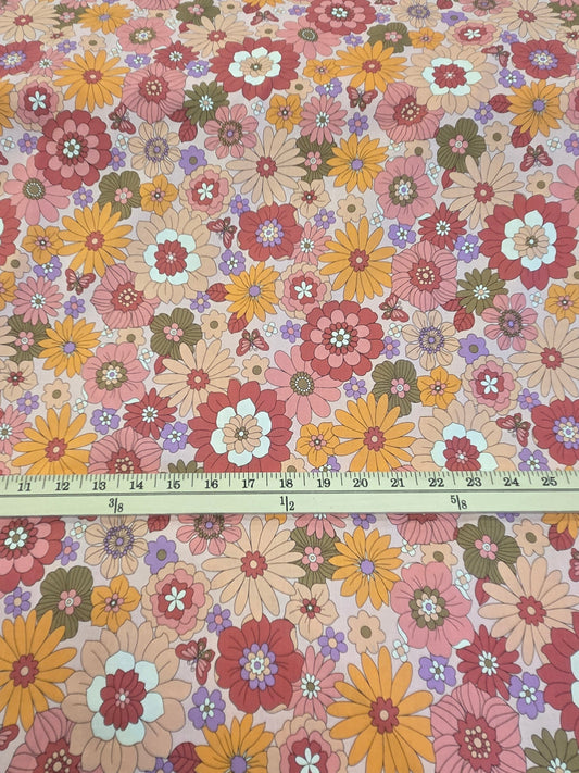 Japan Import Fabric : 70's Pop Art Orange And Red Flowers Cosmo Un/No Cotton Woven-by the yard