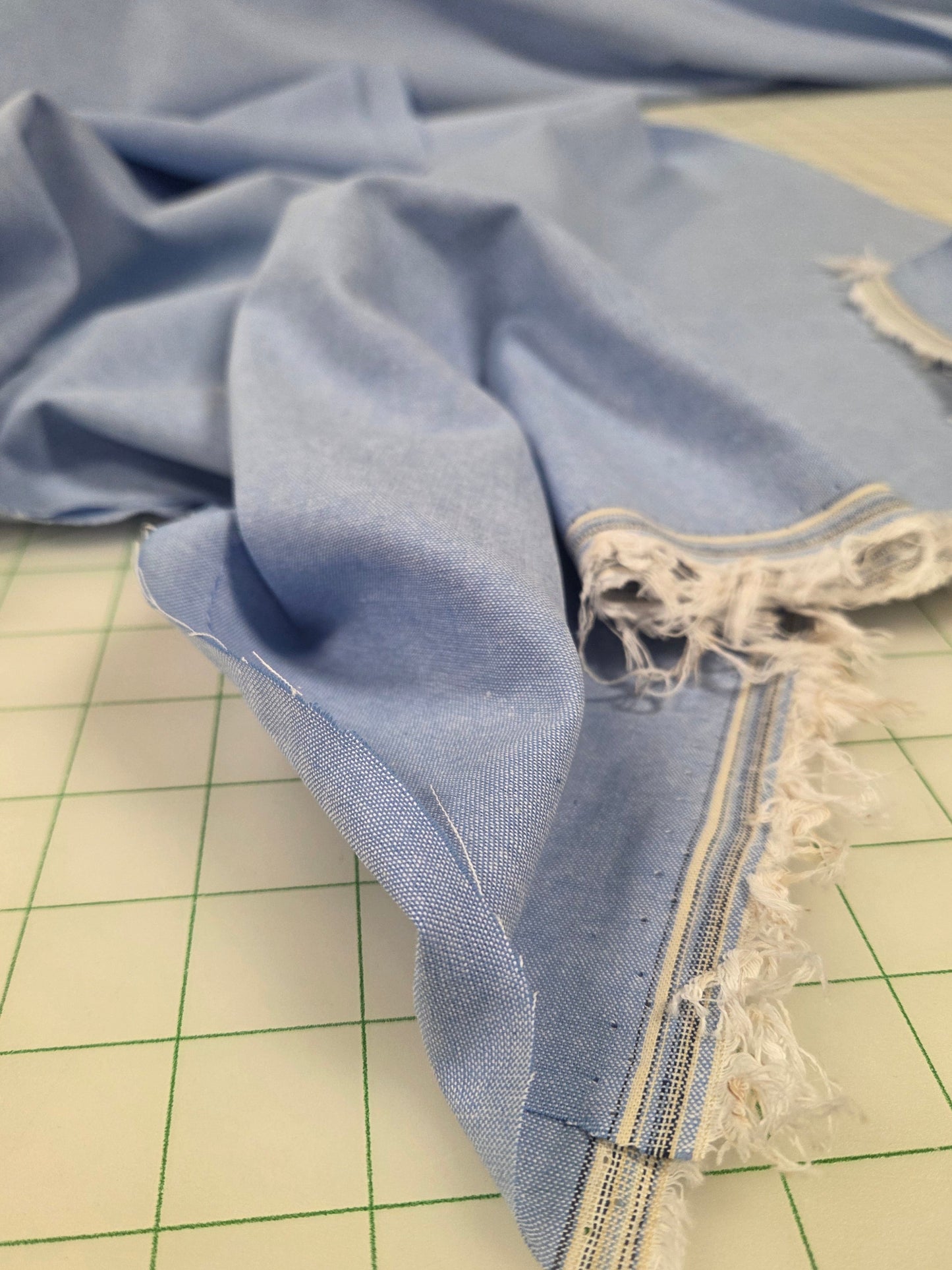 Designer Deadstock Light Blue Chambray Cotton Shirting Woven 4oz- by the yard