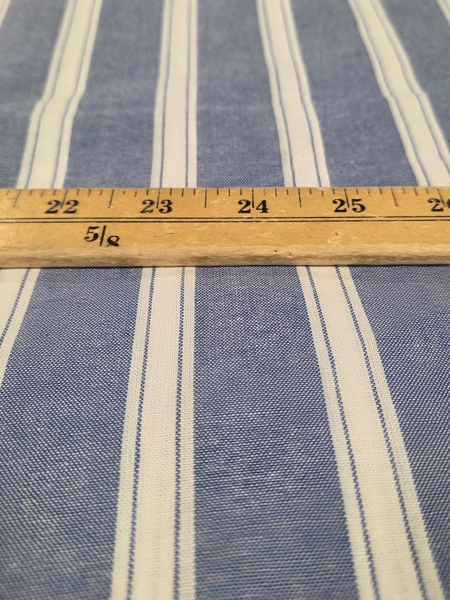 LA Designer Deadstock Yarn Dyed Multi-Vertical Stripe Chambray Shirting Blue Woven- by the yard