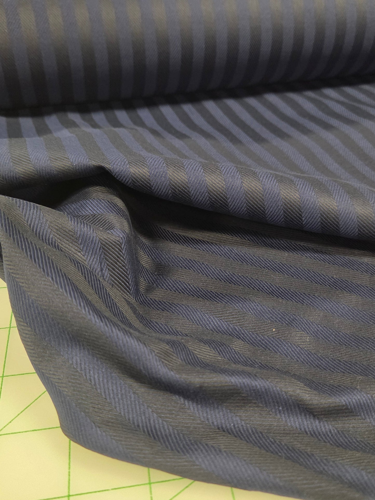 Italian Deadstock Silhouette Cotton Apparel Navy and Black Vertical Stripe Jacquard Woven - by the yard
