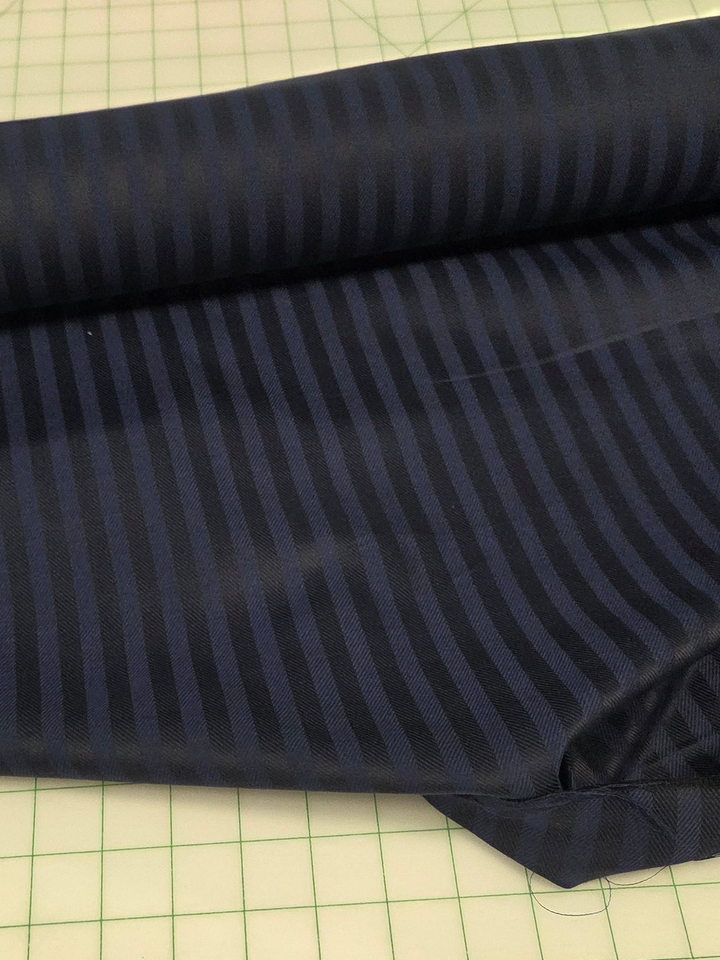 Italian Deadstock Silhouette Cotton Apparel Navy and Black Vertical Stripe Jacquard Woven - by the yard