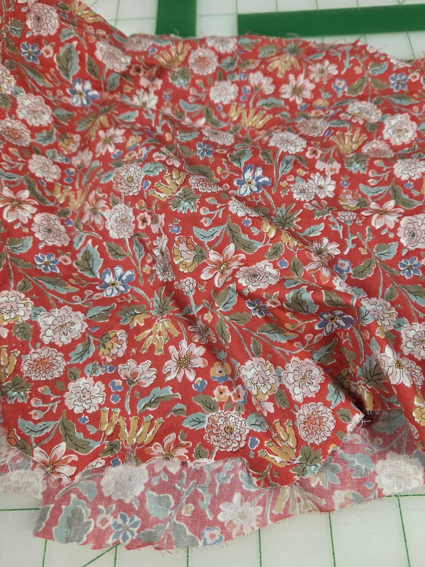Japan Fabric: Red Floral Cotton Shirting Poplin Woven- by the yard
