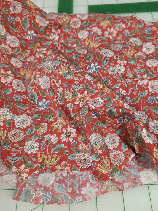 Japan Fabric: Red Floral Cotton Shirting Poplin Woven- by the yard