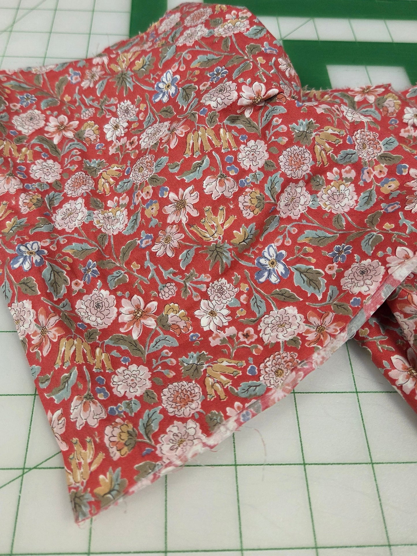 Japan Fabric: Red Floral Cotton Shirting Poplin Woven- by the yard