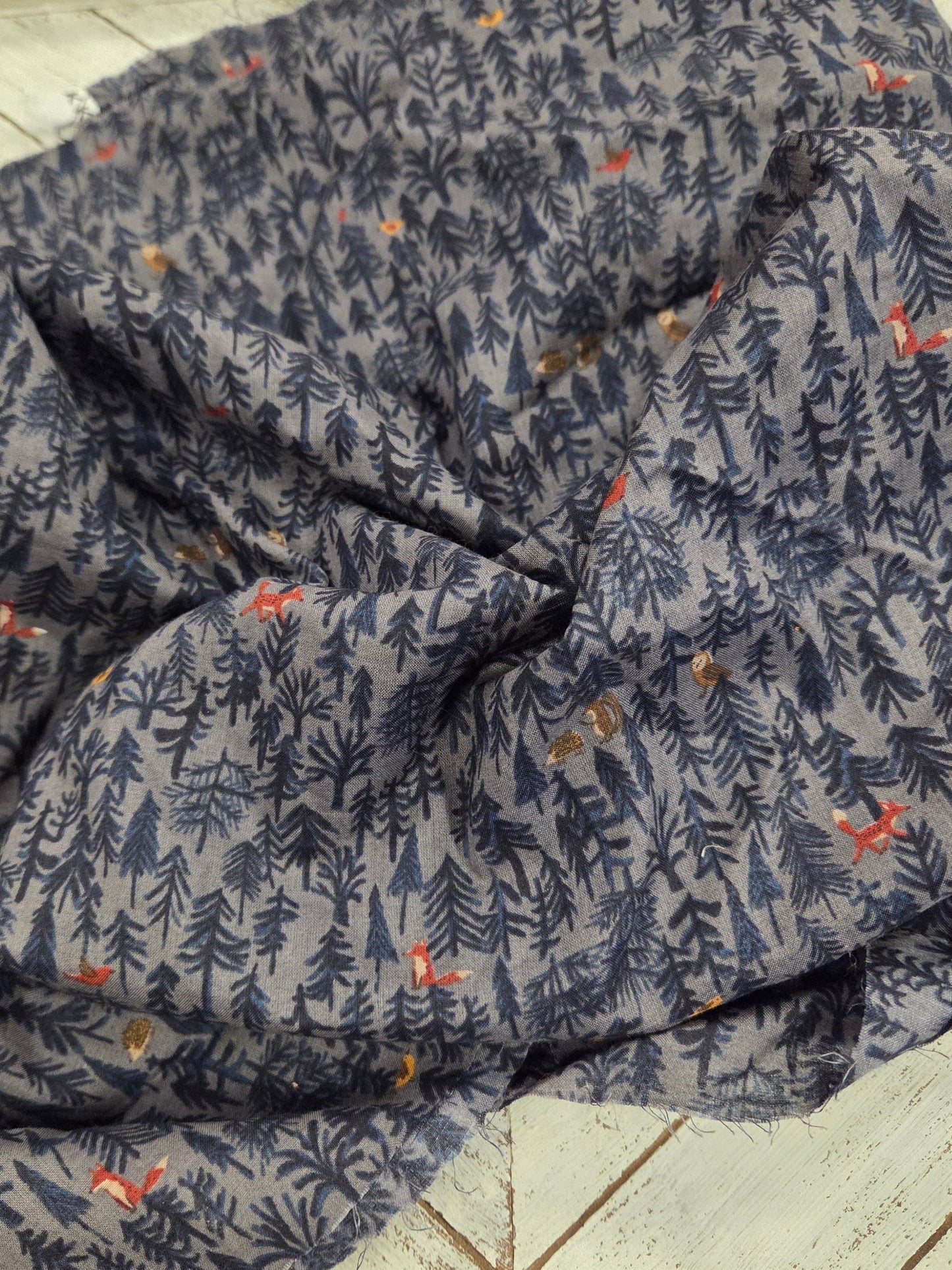 Japan Fabric: Forest Animal Critters Charcoal Cotton Lawn Woven- by the yard