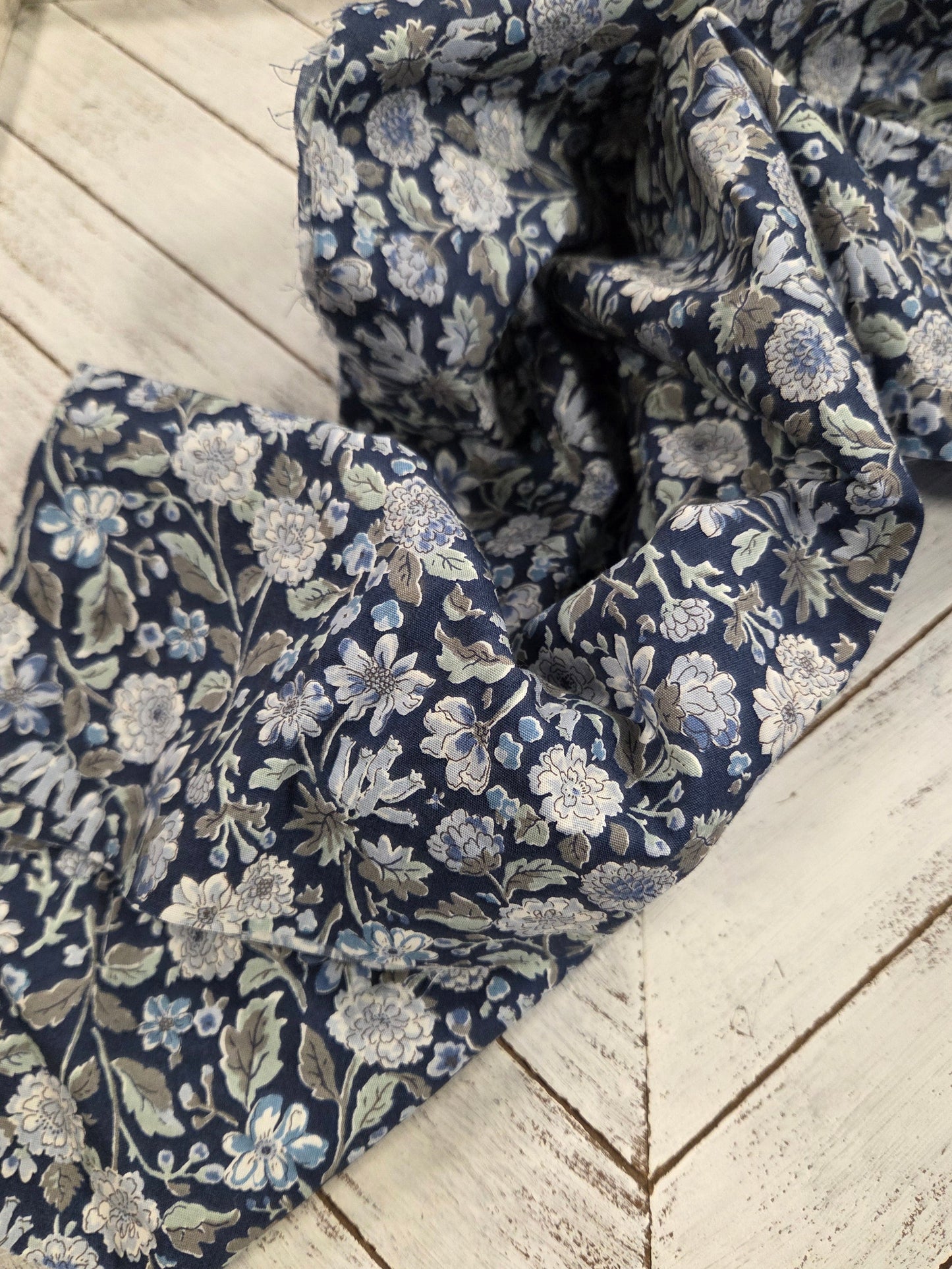 Japan Fabric: Blue Floral Cotton Shirting Poplin Woven- by the yard