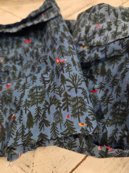 Japan Fabric: Forest Animal Critters Blue Indigo Cotton Lawn Woven- by the yard