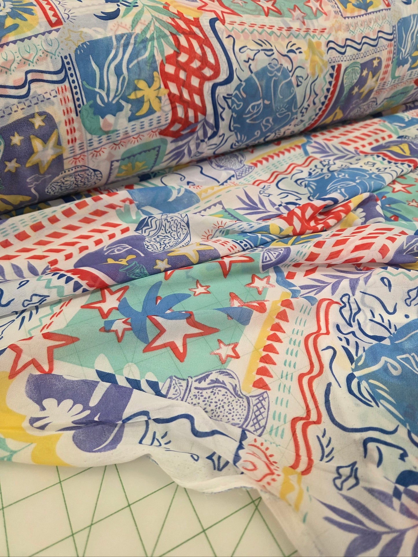 Designer Deadstock Vacation in Ibiza Blousewear Woven Print- by the yard