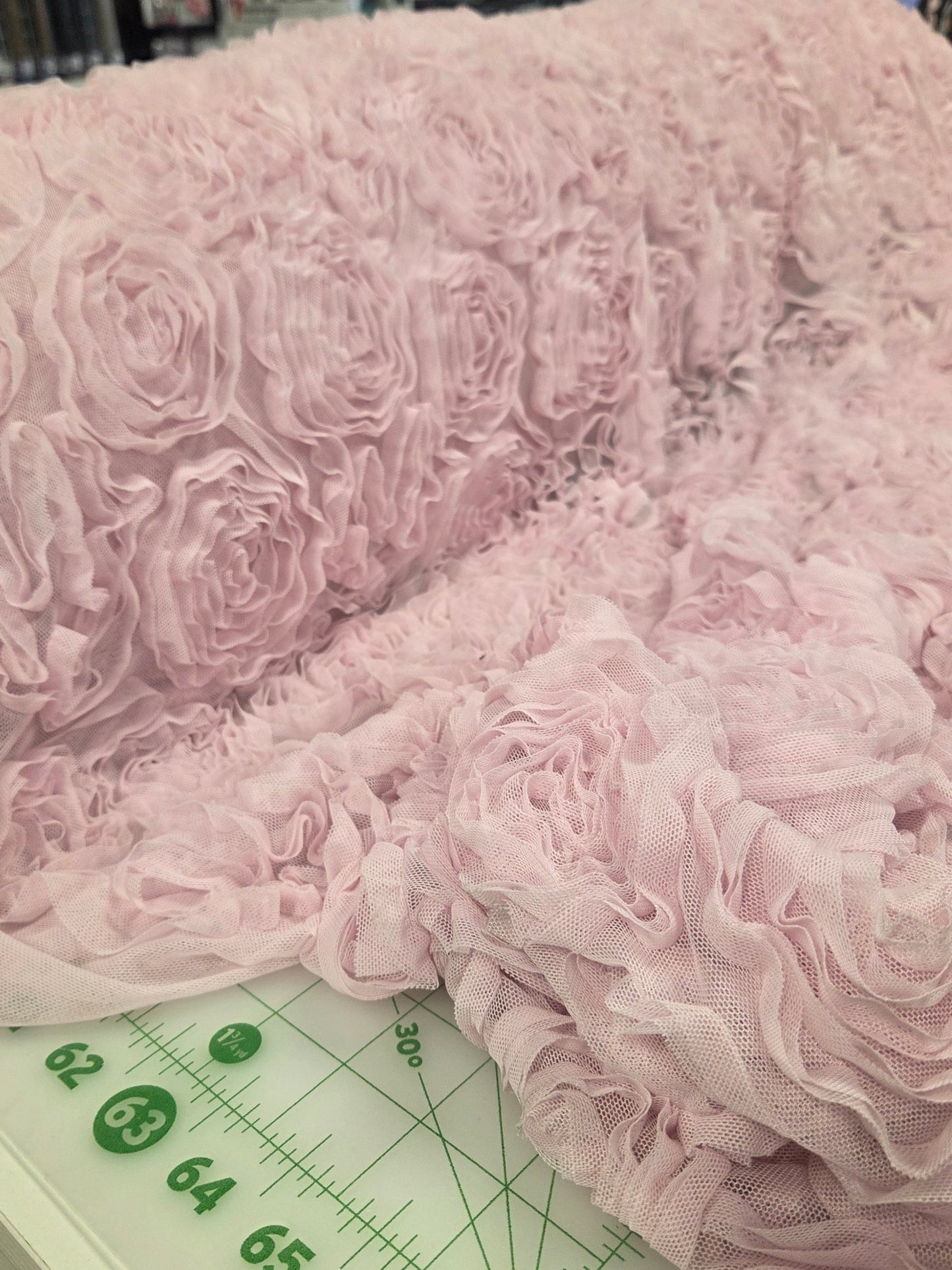 Special Occasion Designer Deadstock Stretch Pink Floral Rosette Mesh Knit- by the yard