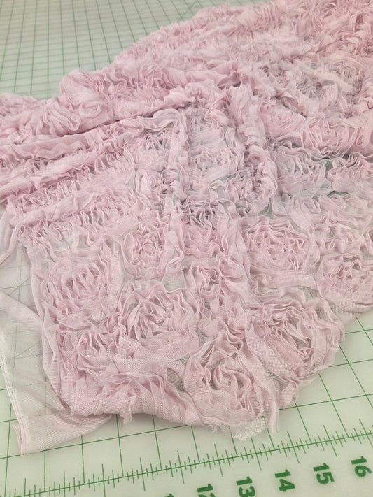Special Occasion Designer Deadstock Stretch Pink Floral Rosette Mesh Knit- by the yard
