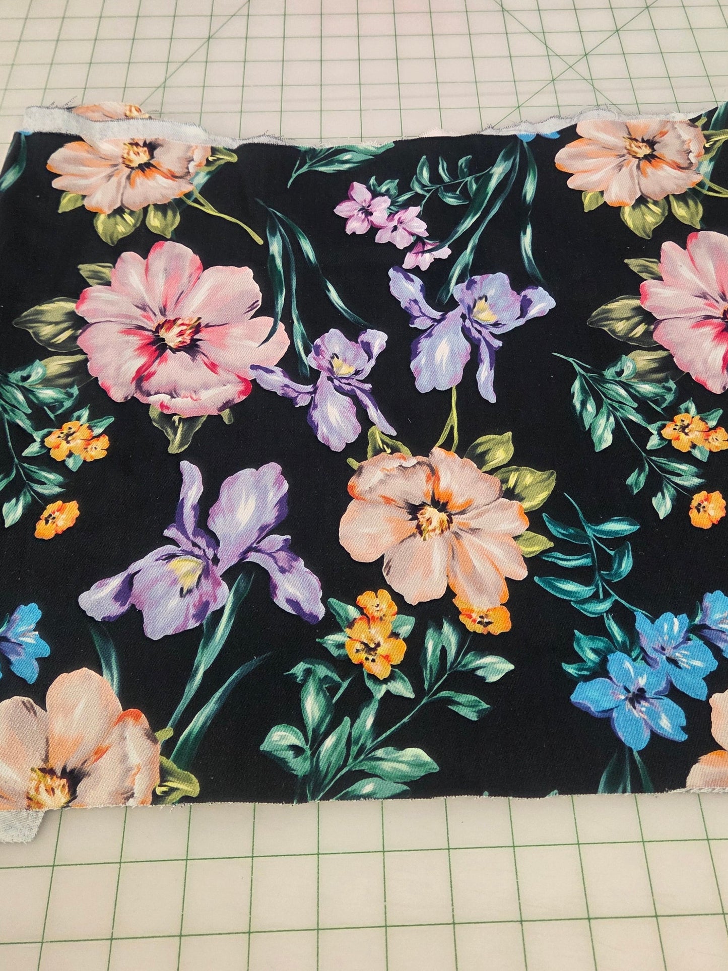Designer Deadstock Cotton Spandex Floral Opaque Twill Woven-by the yard