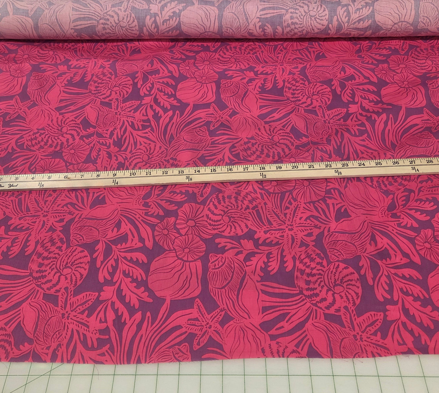 Designer Deadstock Pink Shells Cotton Spandex Poplin Woven- by the yard