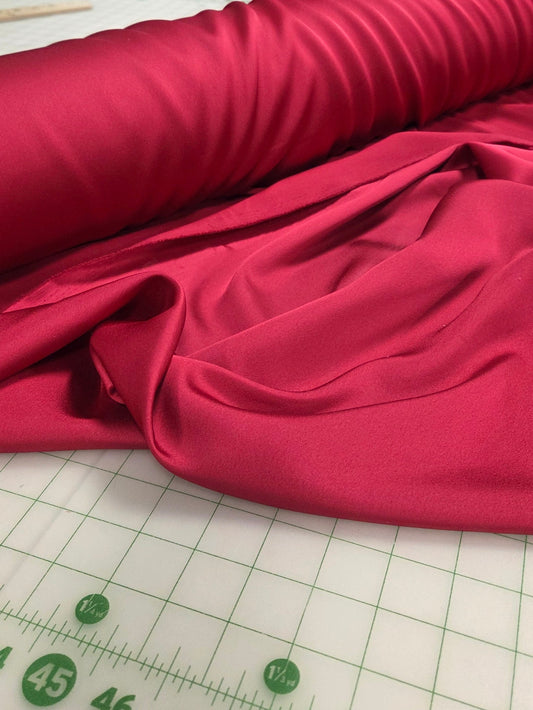 Designer LA Deadstock Pink Red Stretch Satin Solid with Sheen Woven- by the yard