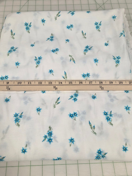 Designer LA Deadstock Rayon Voile White and Cottage Core Blue Florals Woven-by the yard