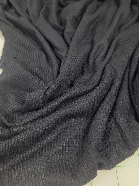 Rib knit fashion fabric solid black by the yard. LA Finch fabrics