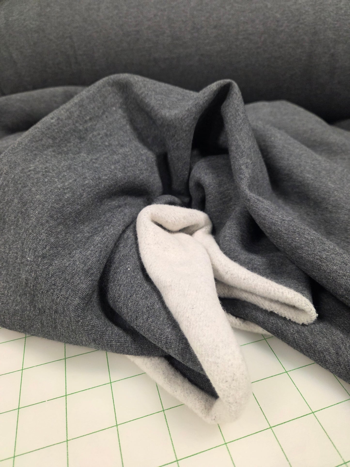 Organic Royal Fleece Cotton Charcoal Melange Sweatshirt Knit Solid- by the yard