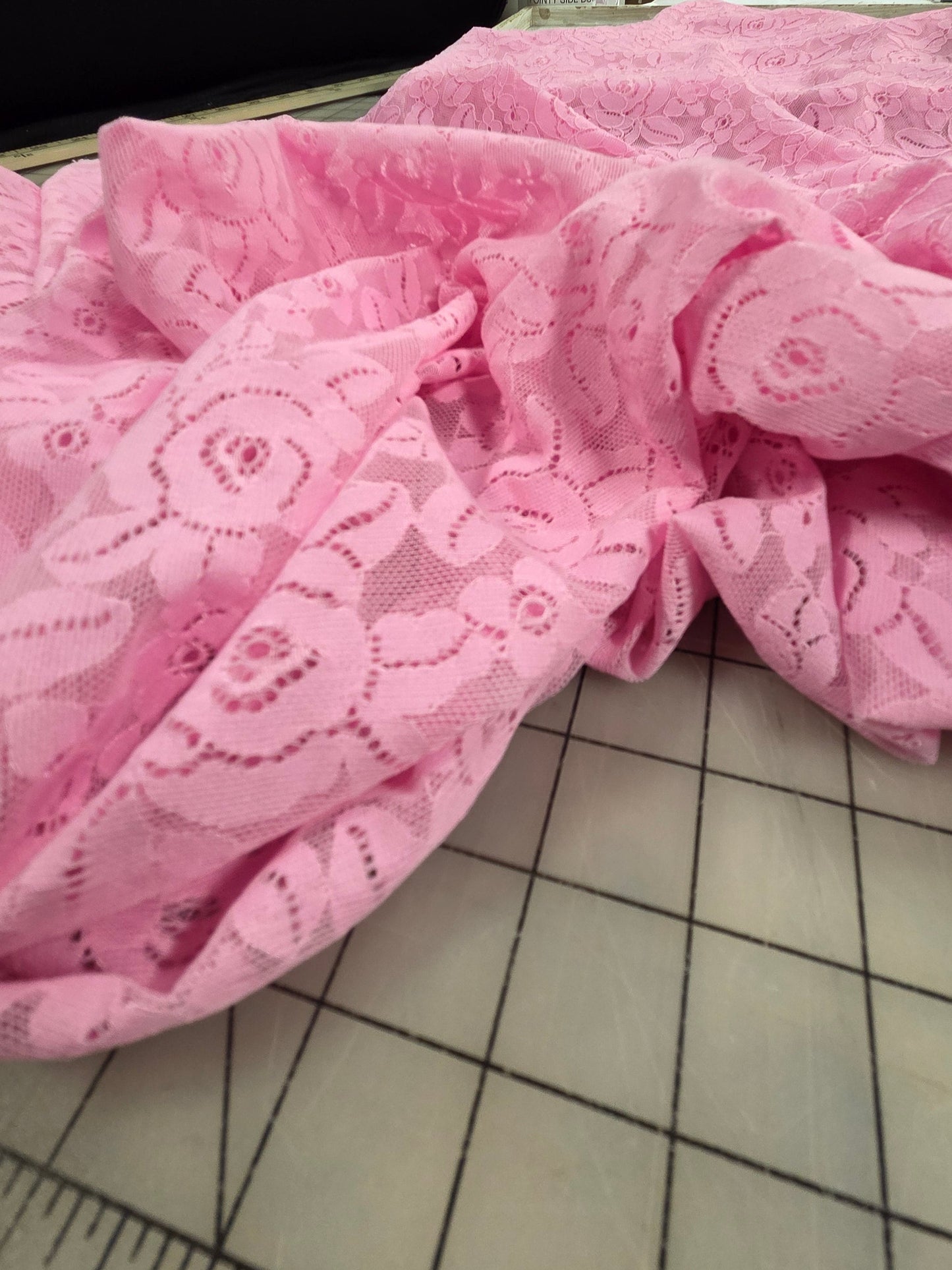 End of Bolt: 3 yards of Pink Rose Stretch Lace- remnant