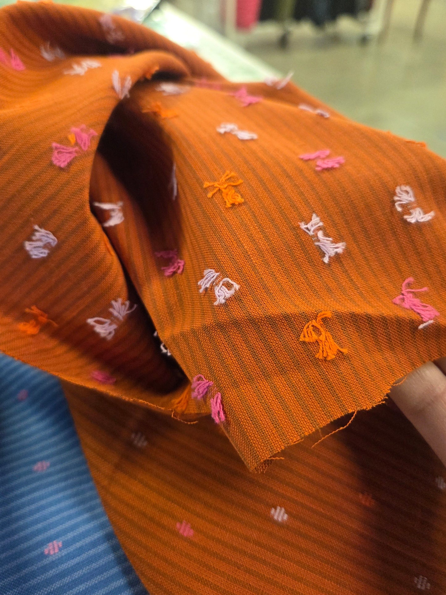 Northcott Fabrics: Anna Maria Textiles Yarn Dyed Rust Dots and Stripes Shirting Woven- by the Half Yard