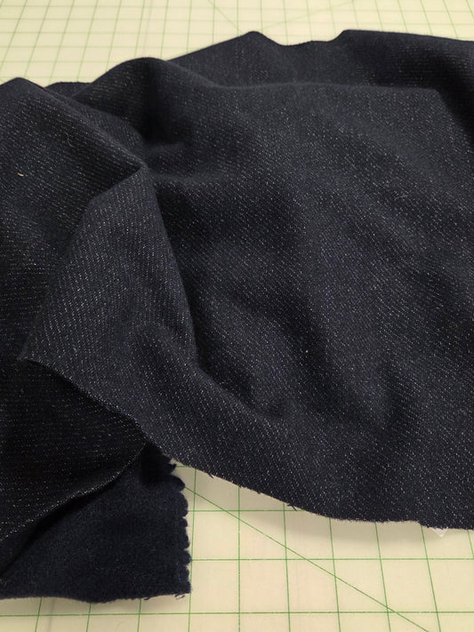 Designer Deadstock Navy Italian Fleece Reverse Wool Blend Coating