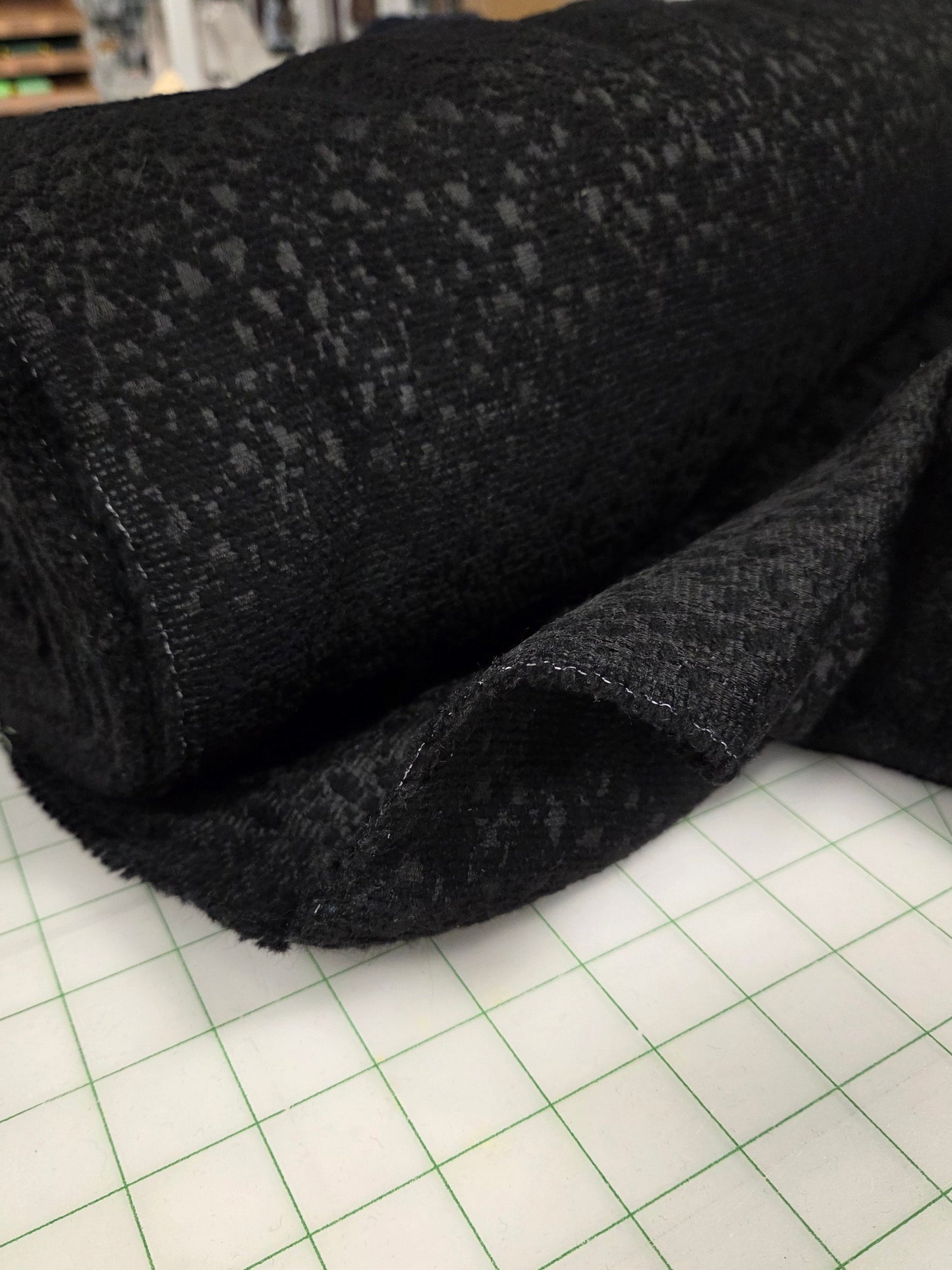 Designer Deadstock Italian Wool Blend Jacquard Textured Black  Coating Woven-by the yard