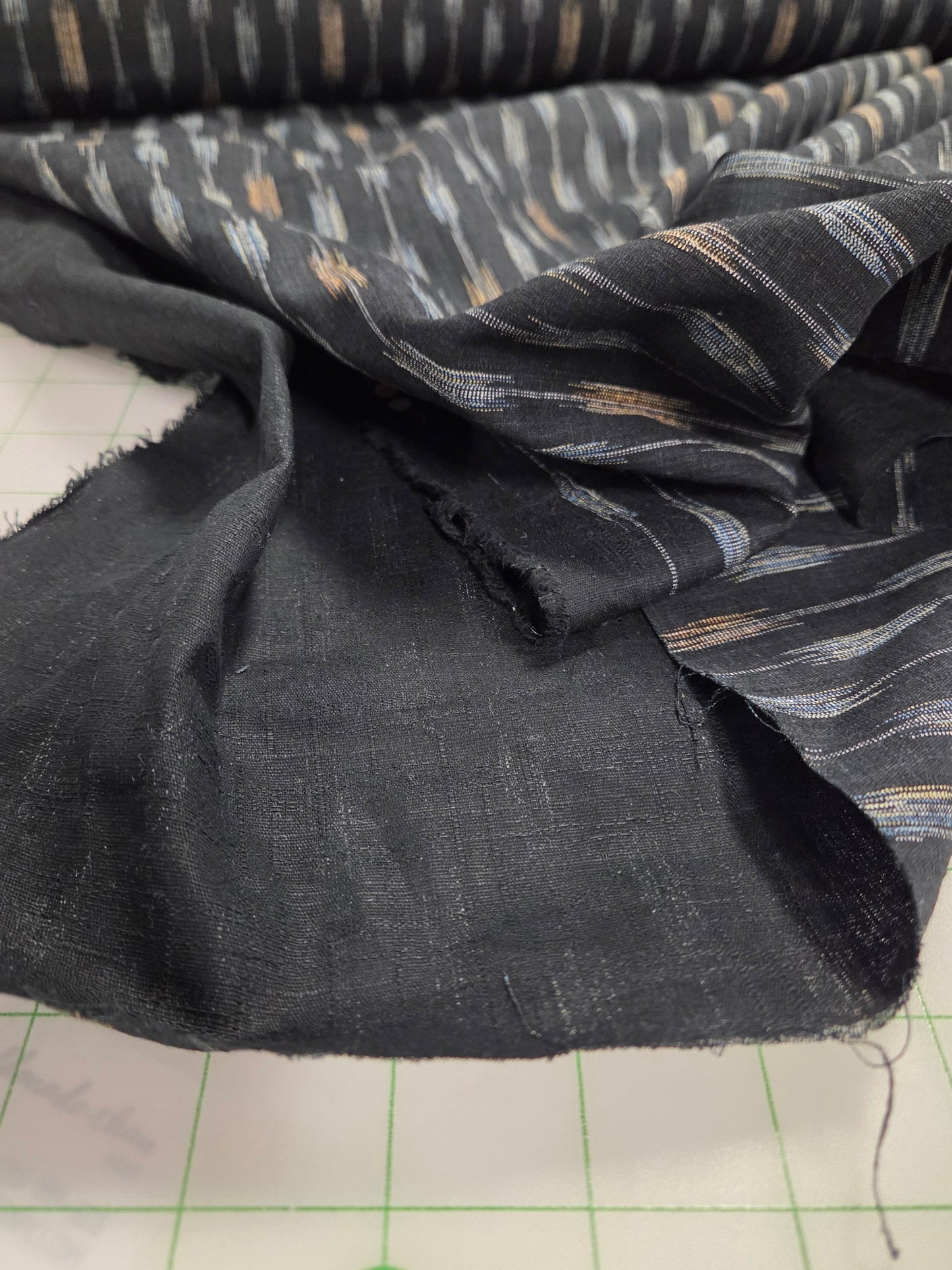 Japan Import: Morikiku Arrow Black Ikat Stripe Dobby Cotton 3.5 oz Woven-by the yard