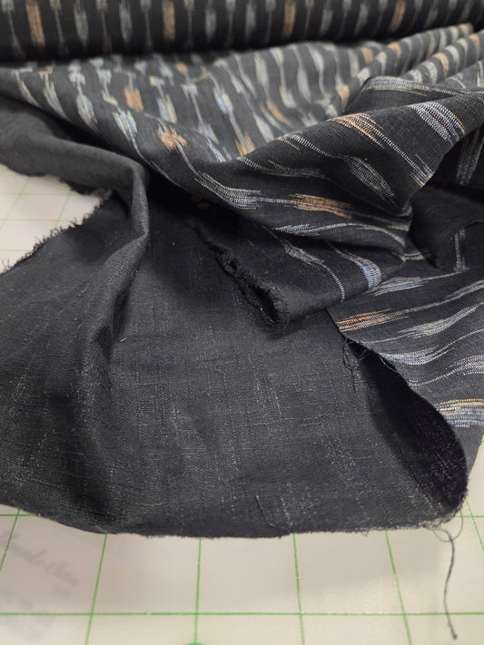 Japan Import: Morikiku Arrow Black Ikat Stripe Dobby Cotton 3.5 oz Woven-by the yard