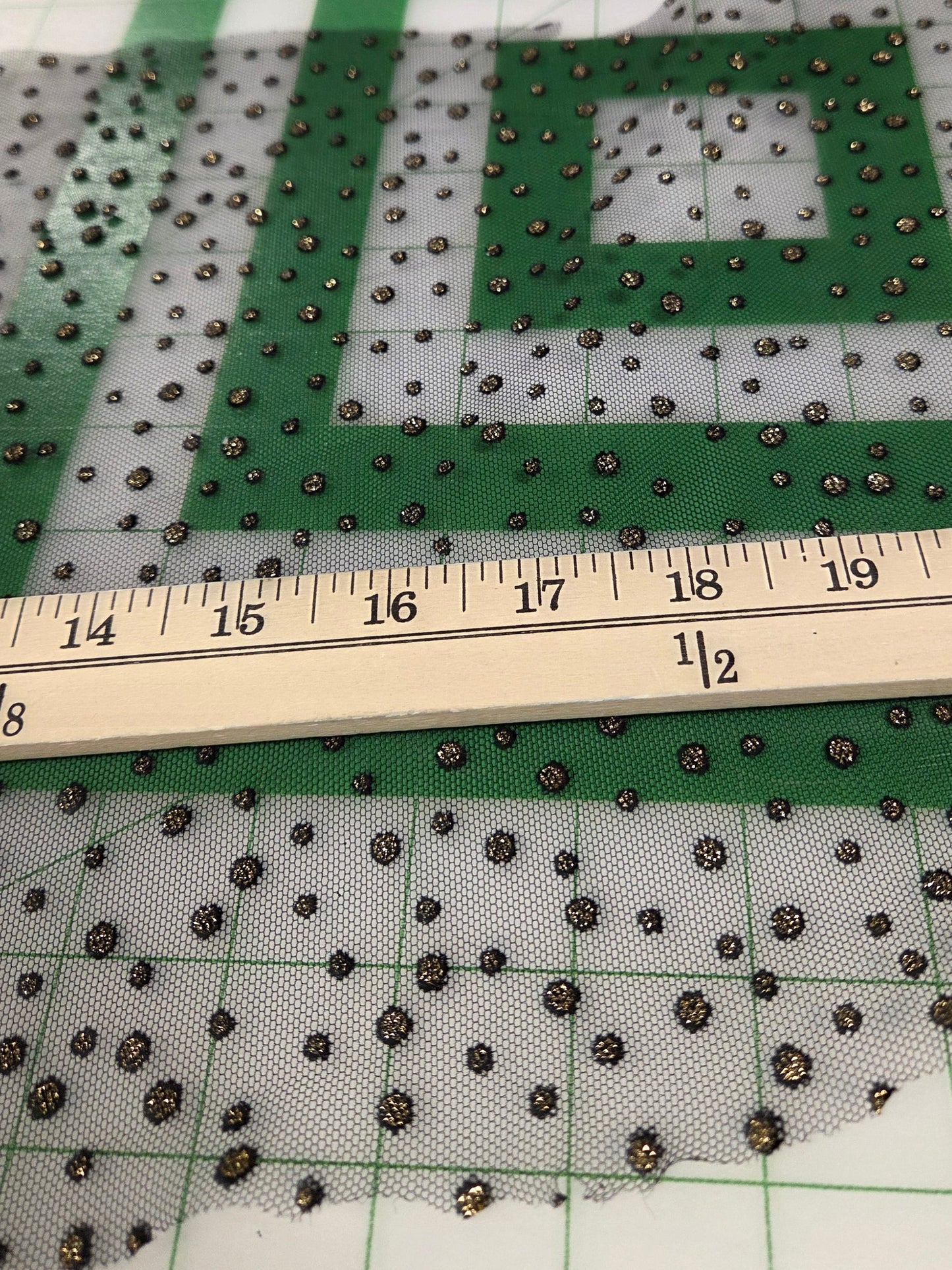 Designer Deadstock Gold Glitter Dot Special Occasion Black Tulle Woven- by the yard