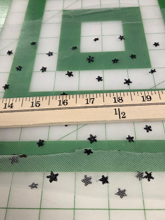 Designer Deadstock Black Glitter Star Special Occasion White Tulle Woven- by the yard